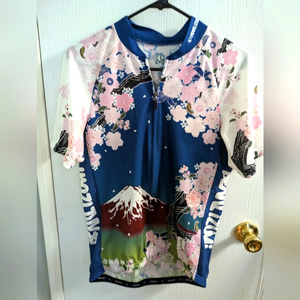 Pearl Izumi print bicycle top with back pocket short sleeve zip front size large